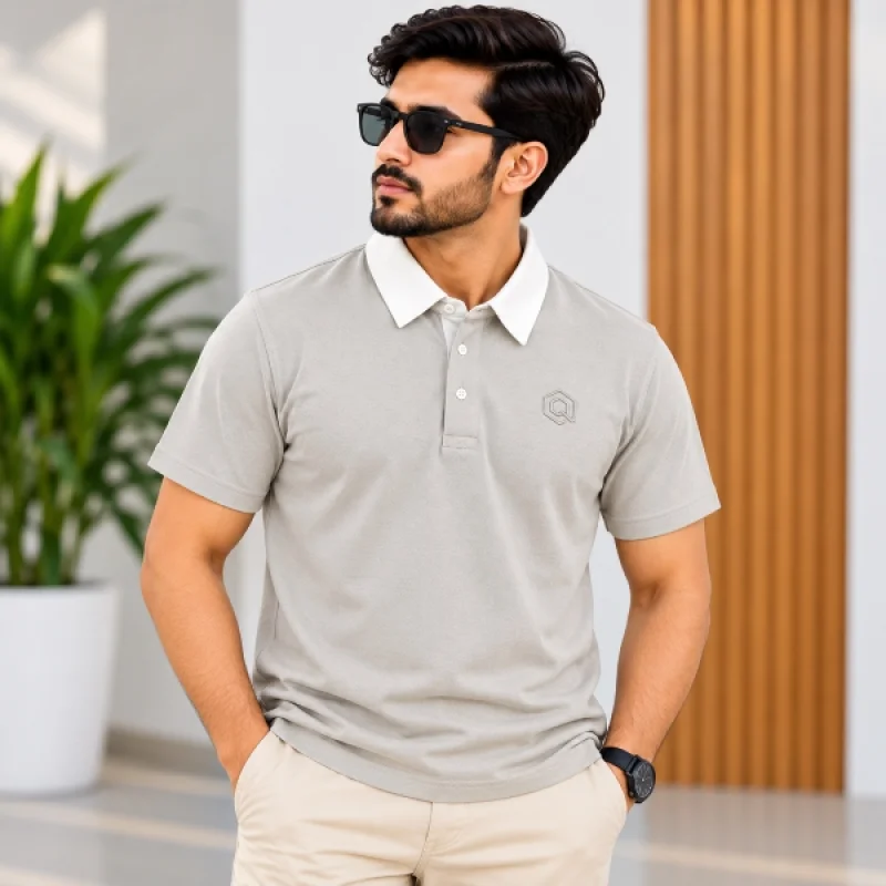 Mens Ash Grey Polo T-Shirt