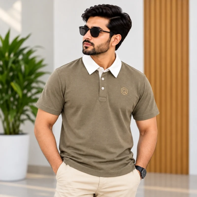 Mens Olive Khaki Polo T-Shirt